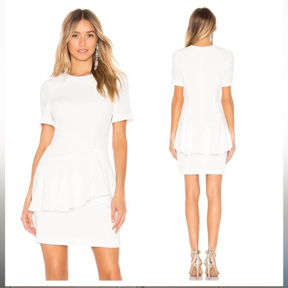 CINQ A SEPT Fontaine crepe peplum dress IVORY 4 - Picture 2 of 9